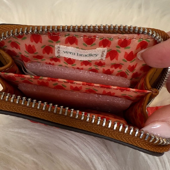 NWT Vera Bradley Faux Leather Zip Wallet w/Heart Appliqué | Cognac & Coral | NEW - Picture 11 of 14